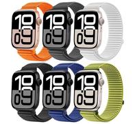 6 Piezas Nylon Correa Compatible Con Apple Watch 46mm 42mm 38mm 41mm 40mm 44mm 45mm 49mm Mujer Hombre, Loop Deportiva Soft Original Nylon Correa para iWatch Series 11 10 9 8 7 6 5 4 3 2 1 SE Ultra 3