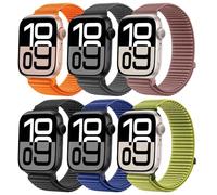 6 Piezas Nylon Correa Compatible Con Apple Watch 46mm 42mm 38mm 41mm 40mm 44mm 45mm 49mm Mujer Hombre, Loop Deportiva Soft Original Nylon Correa para iWatch Series 11 10 9 8 7 6 5 4 3 2 1 SE Ultra 3