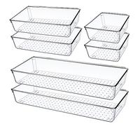 6 Piezas Organizador Cajones Cocina Baño Transparente, 38cm con 3 Tamaños Organizadores de Cajones Plastico Grande, Cajas Organizadoras Baño para Cubiertos, Maquillaje, Tocador, Escritorio Cajones