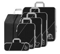 6 Piezas Organizador Maleta Compression Packing Cubes, Negro Ultraligero Extensible Bolsas Organizadoras Viaje, Organizador Maleta Viaje para Cosméticos, Ropa, Zapatos, Almacenamiento en Casa