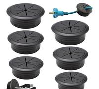6 Piezas Pasacables Escritorio, Tapa Redonda 50mm Negra con Anillo de Goma y Rosca Negro Pasacables Redondos Empotrables Gestión de Cables para Mesa Oficina Ordenador Hogar