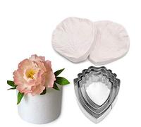 6 Piezas Peonía Hoja Flor Decoración Kit Herramientas Acero Inoxidable Cortador Galletas + Silicona Veteado Molde Pétalo Azúcar Fabricación Molde,Fondant Jabón Chocolate Cupcake Caramelos Arcilla
