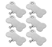 6 Piezas Placa de Identificación para Mascotas, Hueso | Superficie Apta para Grabado, Diseño Hueco Huella y Hueso, Plata, para Collar y Llavero