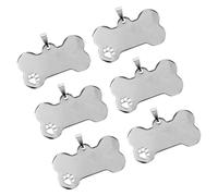 6 Piezas Placa de Identificación para Perros y Cachorros, Hueso | Diseño Hueco de Pata Canina, Ligera y Portátil, Resistente al Desgaste Decoloración, Plata