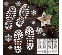 6 Piezas Plantillas de Huellas de Papá Noel, Plantilla de Copo de Nieve de Navidad, Plantilla de Pintura de Navidad, Decoraciones Huella de Navidad (A)