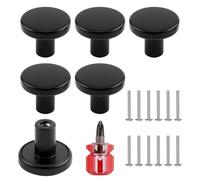 6 Piezas Pomos para Armario Negro, 24mm Cocina Cajones Tiradores Mate Redondas Armarios de Puerta Gancho Pared Colgador Baño Acero Inoxidable Ganchos Dormitorio Modernas con Tornillos Destornillador