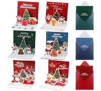 6 Piezas Postales Navidad, 3D Pop-Up Tarjeta Navidad Sobres Christmas Cards Árbol de Navidad con Muñeco de Nieve Estampado Papel Fino Felices Fiestas Navidad Regalos para Niños Amigos y Familiares