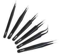 6 piezas Precision Tweezers Set, Premium Non-Magnetic Stainless Steel Tweezer, ESD Curved of Tweezers for Electronics, Craft, Laboratory Work, Jewelry-Making, etc