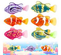 6 piezas Robo Fish, peces robots flotantes con luz LED, juguete eléctrico para peces, funciona con pilas, pez electrónico para mascotas, gato interactivo para bañera, juguete de piscina
