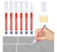 6 Piezas Rotulador de Lechada para Juntas Blanco Bolígrafo para Azulejos Bolígrafo para Restaurar con 6 Punta de Repuesto Lápiz para Juntas Tile Grout pen para Lechada de Pared Piso Baños y Cocina