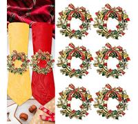 6 Piezas Servilleteros Navidad, FUKPO Servilleteros de Mesa Navidad Dorados con Pedrería Roja Plata Verde, Anillos Servilletero Navideños Dorado