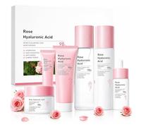6 Piezas Set Facial Rosa y Ácido Hialurónico,Hidratación Profunda, Antienvejecimiento,Luminosidad,Rutina Diaria de Cuidado Facial para Mujeres y Adolescentes,Regalo Ideal Todo Tipo de Piel