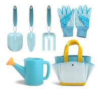 6 Piezas/Set Herramientas de jardinería para niños Seguros y Divertidos jardinería para niños con rastrillo, 2 Palas, Lata de riego, Guantes y Bolsa de Bricolaje portátil para Regalos de Juguetes al