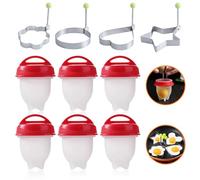 6 Piezas Silicona Cocedor de Huevos, Recipiente para Cocer, Caldera De Silicona con 4 Molde, Cazador Furtivo Antiadherente para Hogar y Restaurante