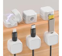 6 Piezas Soporte de Cable Magnético,Sujeta Cables,Ocultar el Protector del Cable de Carga del Teléfono,Soporte de Cargador de Alambre Adhesivo Fuerte Para Mesita Noche,Suministros de Oficina (Blanco)