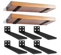 6 Piezas Soporte Estanteria Pared 20cm, Soportes para Estanterías, Escuadras Metalicas Invisibles, Soporte Balda Flotante Pared con Tornillos | Capacidad de Carga 70 kg (Negra)