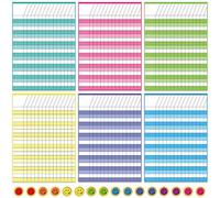 6 Piezas Tablas de Recompensa de Borrado en Seco Laminado Cuadro de Tareas de Recompensa para Responsabilidad del Aprendizaje con 240 Pegatinas de Recompensa, 21 Filas x 15 Columnas