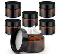 6 Piezas Tarros de Crema de Vidrio Ámbar Vacío, 30 ml Tarros de Crema de Vidrio Marrón para Cremas y Lociones con Insertos Blancos, Botes de Crema, Botes Vacios Para Rellenar