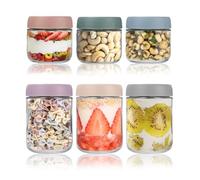 6 Piezas Tarros de Cristal,Vasos Yogurtera con Tapa, tarros de vidrio reutilizables, Tarros de Vidrio Cocina Almacenaje, para yogur, ensalada, Avena Durante La Noch