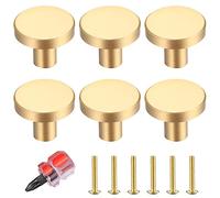 6 Piezas Tiradores para Cajones, Pomos y Tiradores Doradas para Muebles, Pomos Redondas para Gabinetes, Tirador para Cajones Latón, Perillas para Puertas de Cocina con destornillador- 20 * 25 mm