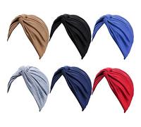 6 Piezas Turbantes para Mujeres Gorro Turbante Plisado de Moda con Nudo Pre-atado Suave Pañuelo de Cabeza, 6 Colores