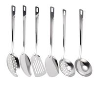 6 Piezas Utensilios de Cocina Acero Inoxidable, Cucharones de Cocina, Cooking Utensils Set, Incluye Cuchara Afilada, Cucharas Coladora, Espátula Freír, Espátula Sartén, Cuchara Sopa, Colador Sopa