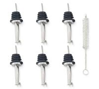 6 Piezas Vertedor de Acero Inoxidable, y 1x cepillo de limpieza,Taper Vertedores Aceite con Tapa Abatible de Limpieza,Pico de botella de vino tapones, Vertedores de aceite de oliva