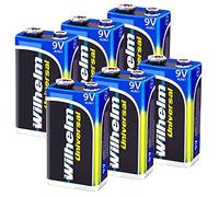 6 pilas de bloque 9 V universales Wilhelm, también adecuadas para detectores de humo de 10 años. Pila de bloque Longlife para una vida útil máxima 6LR61 9 voltios