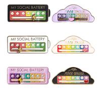 6 pines de batería social, divertidos broches sociales con 7 estados de ánimo, indicador de batería social, pin, barómetro de humor ajustable para mochila, chaqueta, gorro (blanco y negro