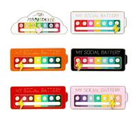 6 pines de batería social, pin deslizante de batería social, divertido broche interactivo esmaltado a granel, lindos pines de estado de ánimo de nube 7 días a la semana para mochilas, ropa, sombreros