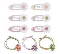 6 Pinzas de Tela + 3 Ligas, Pinzas de Flores, Set de Accesorios para Niñas, Pinzaspara el Cabello, Accesorios para Niñas, Pinzaspara el Cabello, Pinzasde Margaritas