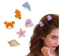 6 pinzas para el pelo de animales del océano para mujer, pulpo, ballena, cangrejo, caracola, delfín, caballito de mar, pinzas para el pelo de estrella de mar, garra pequeña para el pelo, lindo clip de