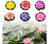6 plantas de lirio de agua, flores artificiales, nenúfares, decoración de estanque para exteriores, plantas de estanque, flores flotantes, nenúfares, decoración de estanque, loto artificial para