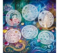 6 plantillas reutilizables de DISNEY para manualidades DIY - Plantillas redondas con , Bella, , Elsa, y para fiestas, scrapbooking, decoración de paredes, tela, y azulejos - Oficial