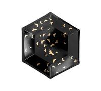 6 platos de cartón murciélagos negros y dorados 20 cm hexagonales - negro, talla única