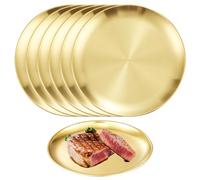 6 platos dorados de acero inoxidable: platos redondos de acero inoxidable, platos de camping, platos para servir, platos de pasta, bandeja redonda, para cocina, camping, pícnic, fiesta, restaurante