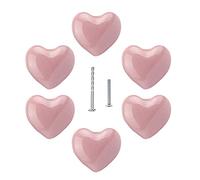 6 pomos de cerámica en forma de corazón para niños, pomos de cerámica, pomos de muebles, para cajones, armarios, puertas, dormitorios, muebles de cocina, con 2 tipos de tornillos (rosa)