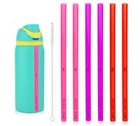 6 popotes de repuesto con líneas graduadas, pajitas de plástico reutilizables con cepillo, accesorios para botella de agua para botella de agua de acero inoxidable Owala de 14/19/24/32/40 onzas (rosa,