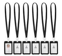 6 Porta Tarjetas con Ventanas Verticales de Doble Cara Funda de Plástico Duro Negro Protector de Tarjetas con Cordón para Oficina Escuela Tarjetas de Crédito Tarjetas de Llave de Proximidad