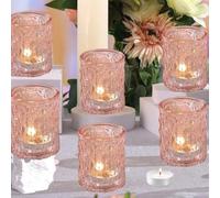 6 portavelas de cristal para velas de té, portavelas votivas rosas, portavelas para mesa de boda, decoración del hogar para fiestas, decoración del hogar (rosa)