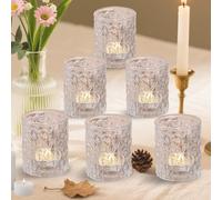 6 portavelas de cristal, portavelas transparentes, portavelas de cristal, portavelas de té, portavelas vintage para velas de boda, decoración de mesa, portavelas votivas