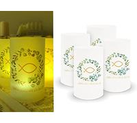 6 portavelas de mesa de papel de aluminio, diseño de pez eucalipto, 10 cm, ideal para comunión, confirmación, apto para velas de té o velas LED