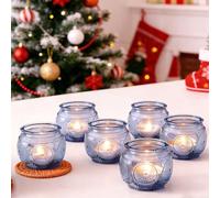 6 portavelas votivos azules, portavelas de cristal para bodas, fiestas, decoración del hogar, centro de mesa (azul)