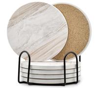 6 posavasos para bebidas con soporte de metal, posavasos de cerámica estilo mármol, juego de posavasos absorbentes adecuados para tipos de tazas, mesa de madera, decoración fresca del hogar, 4