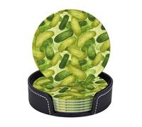 6 posavasos redondos de cuero con soporte, para sushi, eneldo, pepinillos, para bebidas, taza de café, posavasos resistentes al calor para protección de mesa, accesorios de escritorio, decoración de