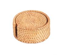 6 posavasos redondos hechos a mano de ratán para platos calientes, ollas y vasos, diseño tejido para protección contra el calor de la mesa de la cocina (8 cm)