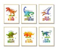 6 pósteres artísticos de pared de dinosaurio, juego de impresiones de dinosaurios de acuarela para dormitorio de niños, 21x25 cm, foto para niños, decoración de sala de juegos de guardería
