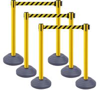 6 postes de acero inoxidable para delimitar, con correas retráctiles de 200 cm y base rellenable, gestión de colas, se utiliza en hoteles y salas de exposiciones (amarillo-amarillo)