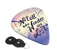 6 púas de guitarra con texto en inglés "Not All Those Who Wander Are Lost" para bajo, guitarra eléctrica acústica, ukelele, accesorios, púas finas, con bolsa organizadora