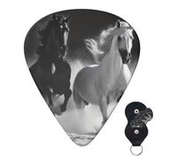6 púas de guitarra personalizadas de 3 grosores diferentes con caja de almacenamiento, caballos blancos y negros, púas de guitarra para correr, accesorios de guitarra medianos y delgados (0.46 mm